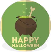 WallCircle - Wandcirkel ⌀ 30 - 'Happy Halloween' met een heksenketel en bot op een groene achtergrond - Ronde schilderijen woonkamer - Wandbord rond - Muurdecoratie cirkel - Kamer decoratie binnen - Wanddecoratie muurcirkel - Woonaccessoires