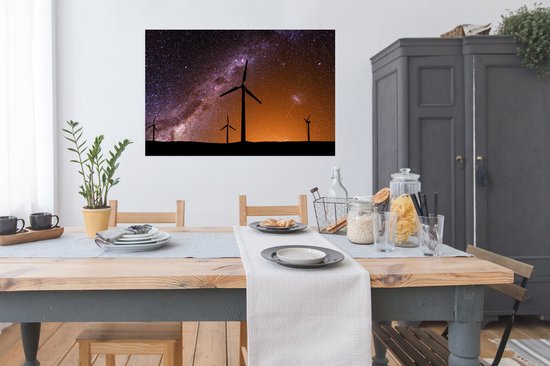 Poster Moulins à vent contre un beau ciel étoilé 120x80 cm - Tirage photo sur Poster (décoration murale salon / chambre) / Poster Paysages