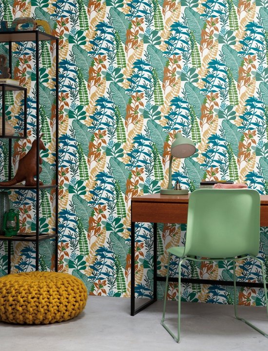 Noordwand - Good - Vibes - Behang - Big - Leaves - blauw - en - groen