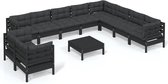 vidaXL-11-delige-Loungeset-met-kussens-massief-grenenhout-zwart