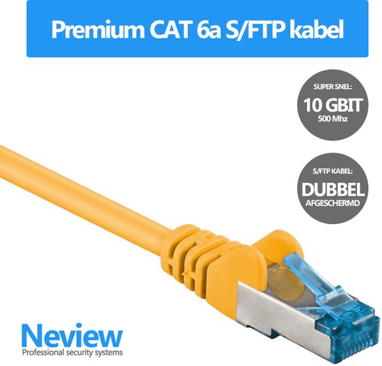 Neview - Câble patch premium S/FTP de 15 mètres - CAT 6a - 10 Gbit - 100% cuivre - Jaune - Double blindage - (câble réseau/câble internet)