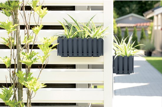 Fence-look ophang plantenbak/bloembak kunststof 38 x 18 x 16 cm steengrijs  met handige... | bol.com