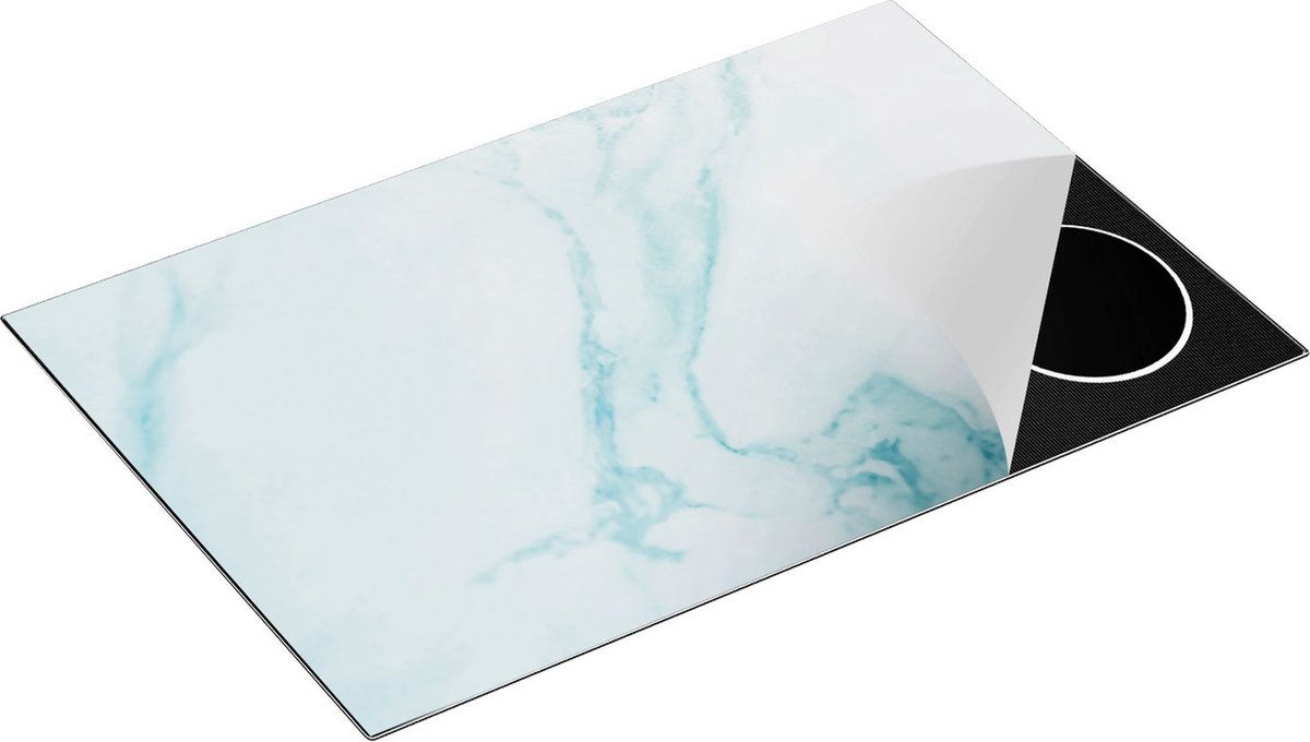 Chefcare Inductie Beschermer Lichtblauwe Marmer - Blauw - 83x51,5 cm - Afdekplaat Inductie - Kookplaat Beschermer - Inductie Mat