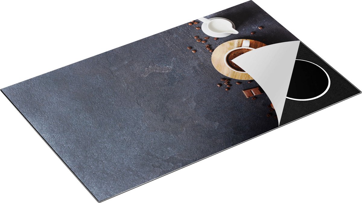 Chefcare Inductie Beschermer Kopje Koffie met een Croissant - 85x55 cm - Afdekplaat Inductie - Kookplaat Beschermer - Inductie Mat