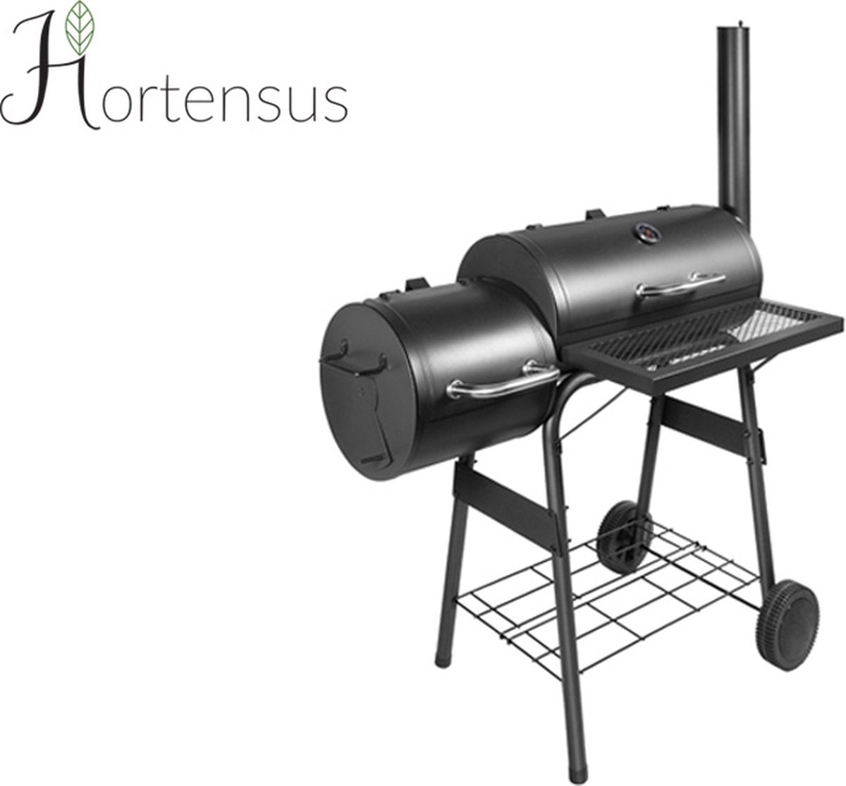 Barbecue charbon de bois Serge noir, fumoir, Smoker américain, récupérateur  de cendre, tablettes, roulettes | sweeek