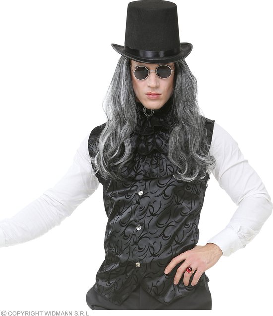 Widmann - Gotisch Kostuum - Gotisch Vest Met Jabot Man - Zwart - Small / Medium - Halloween - Verkleedkleding