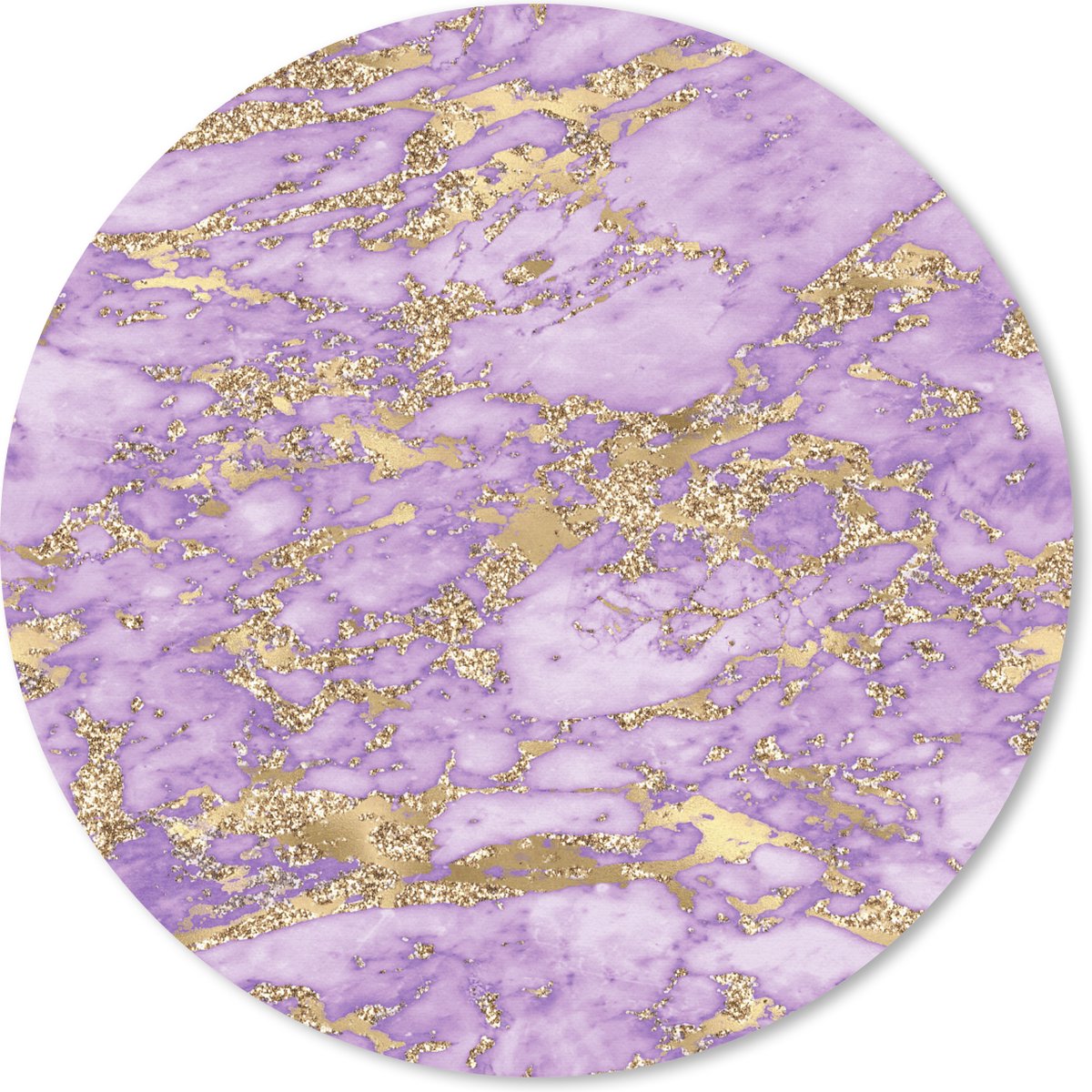 Muismat rond 40x40 cm - Mousepad Marmer - Glitter - Paars - Goud - Ronde muismatten