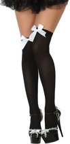 Sexy verkleed kousen zwart met wit strikje voor dames - Feest kniekousen Carnaval
