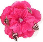 Roze speld Hawaii haarbloem met veertjes - Verkleed bloemen voor in je haar