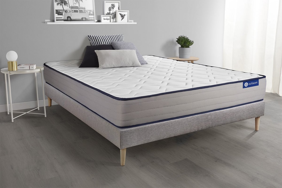 Complete boxspring met matras tweepersoons- Actisom Actimemo form grijs - Traagschuim - 140 x 210 cm