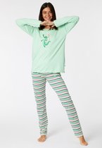 Woody pyjama meisjes/dames - pastelgroen - krokodil - 221-1-PLG-S/703 - maat XL