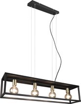 LED Hanglamp - Hangverlichting - Torna Kandin - E27 Fitting - 4-lichts - Rechthoek - Mat Zwart - Aluminium