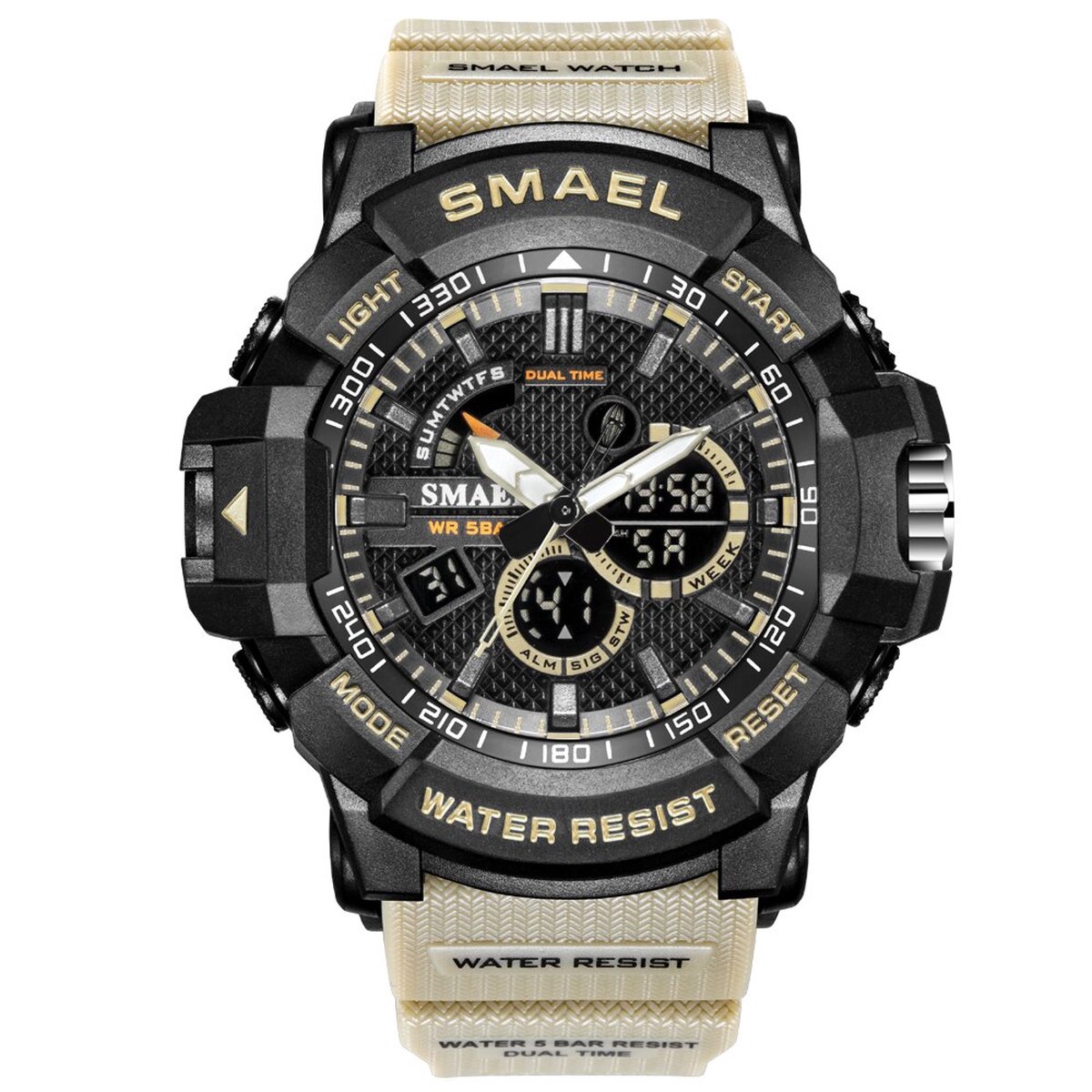 Shockbestendig Heren Horloge Zwart Kaki | Smael | 1809 | Shock | Waterdicht | Glow in dark | Mud Master | Leger ARMY | Licht | Rubberen band | Timer | Eyecatcher | Master | Cadeau