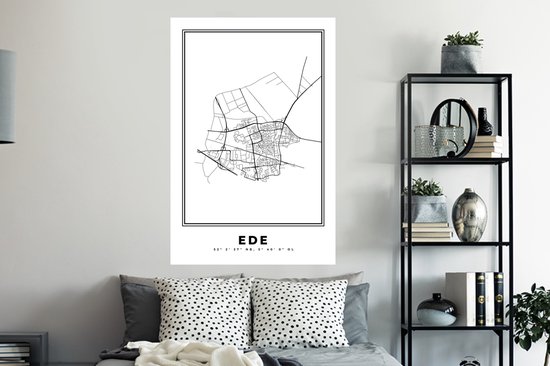 Stickers muraux - Pays- Nederland - Ede - Plan de la ville - Carte - Zwart Wit - Carte - 80x120 cm - Feuille adhésive