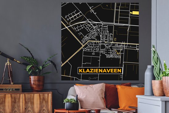 Stickers muraux - Klazienaveen - Carte - Black and Gold et Or - Plan de la ville - Carte - 120x120 cm - Feuille adhésive XXL