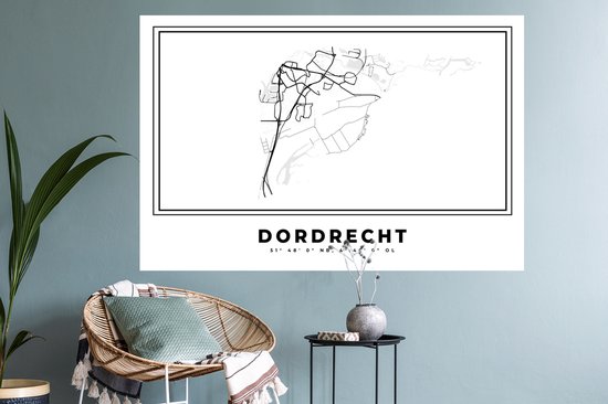 Stickers muraux - Pays Nederland - Dordrecht - Plan de la ville - Carte - Zwart Wit - Carte - 120x80 cm - Feuille adhésive