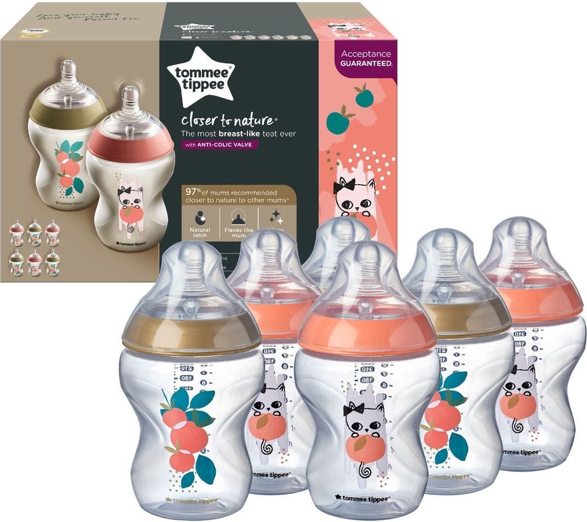 Tommee Tippee Biberon Closer to Nature décoré rose 260 ml (x2) au