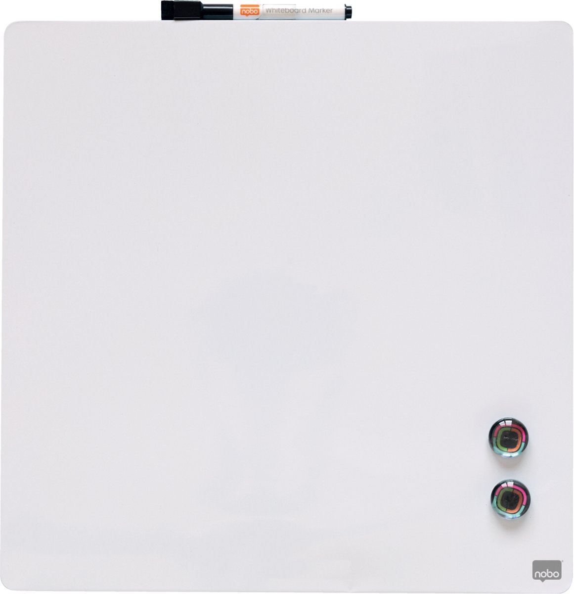 Nobo Droog Uitwisbaar Mini Magnetisch Whiteboard - Inclusief Whiteboard Marker, Magneten en Montagestickers - 36 x 36 cm - Wit - Nobo