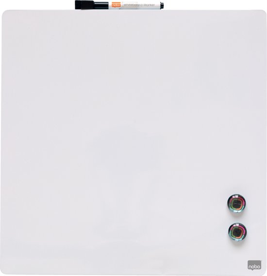 Nobo Droog Uitwisbaar Mini Magnetisch Whiteboard - Inclusief Whiteboard Marker, Magneten en Montagestickers - 36 x 36 cm - Wit