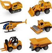 Relaxdays bouwvoertuigen speelgoed - set van 6 - zandspeelgoed - graafmachine - kiepwagen