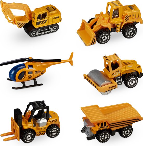 Relaxdays bouwvoertuigen speelgoed - set van 6 - zandspeelgoed -  graafmachine - kiepwagen | bol.com