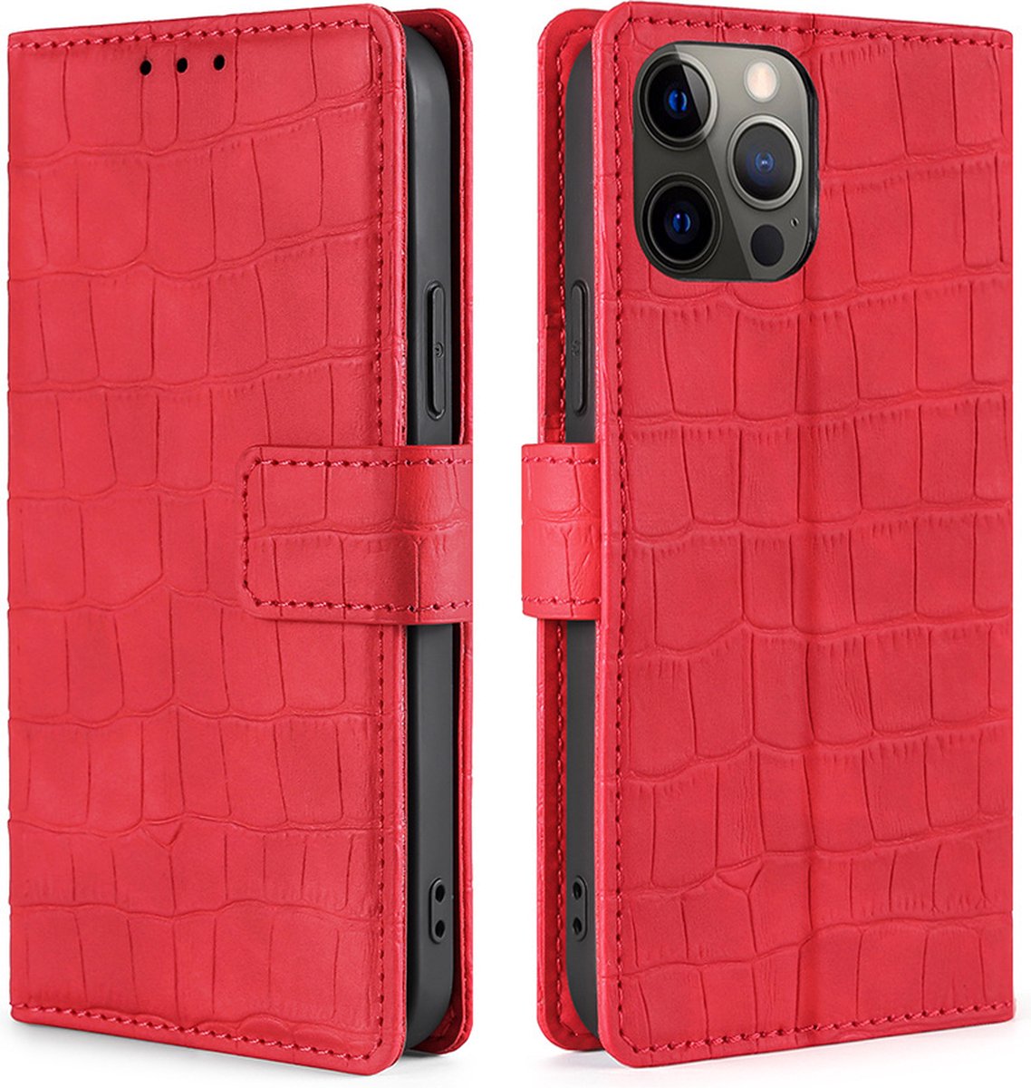 Hoesje geschikt voor Samsung Galaxy S22 Plus - Bookcase - Pasjeshouder - Portemonnee - Krokodil patroon - Kunstleer - Rood