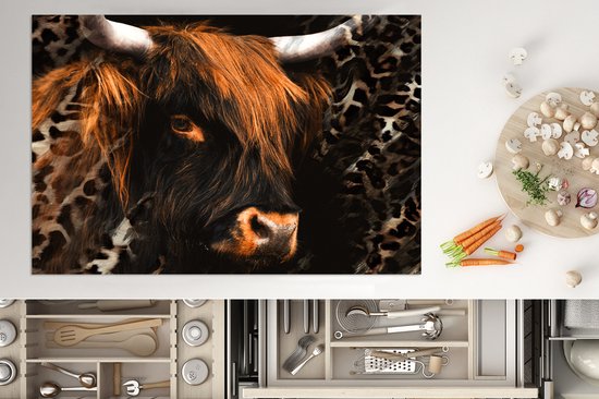 KitchenYeah® Inductie beschermer 78x52 cm - Schotse Hooglander - Dieren - Panterprint - Kookplaataccessoires - Afdekplaat voor kookplaat - Inductiebeschermer - Inductiemat - Inductieplaat mat