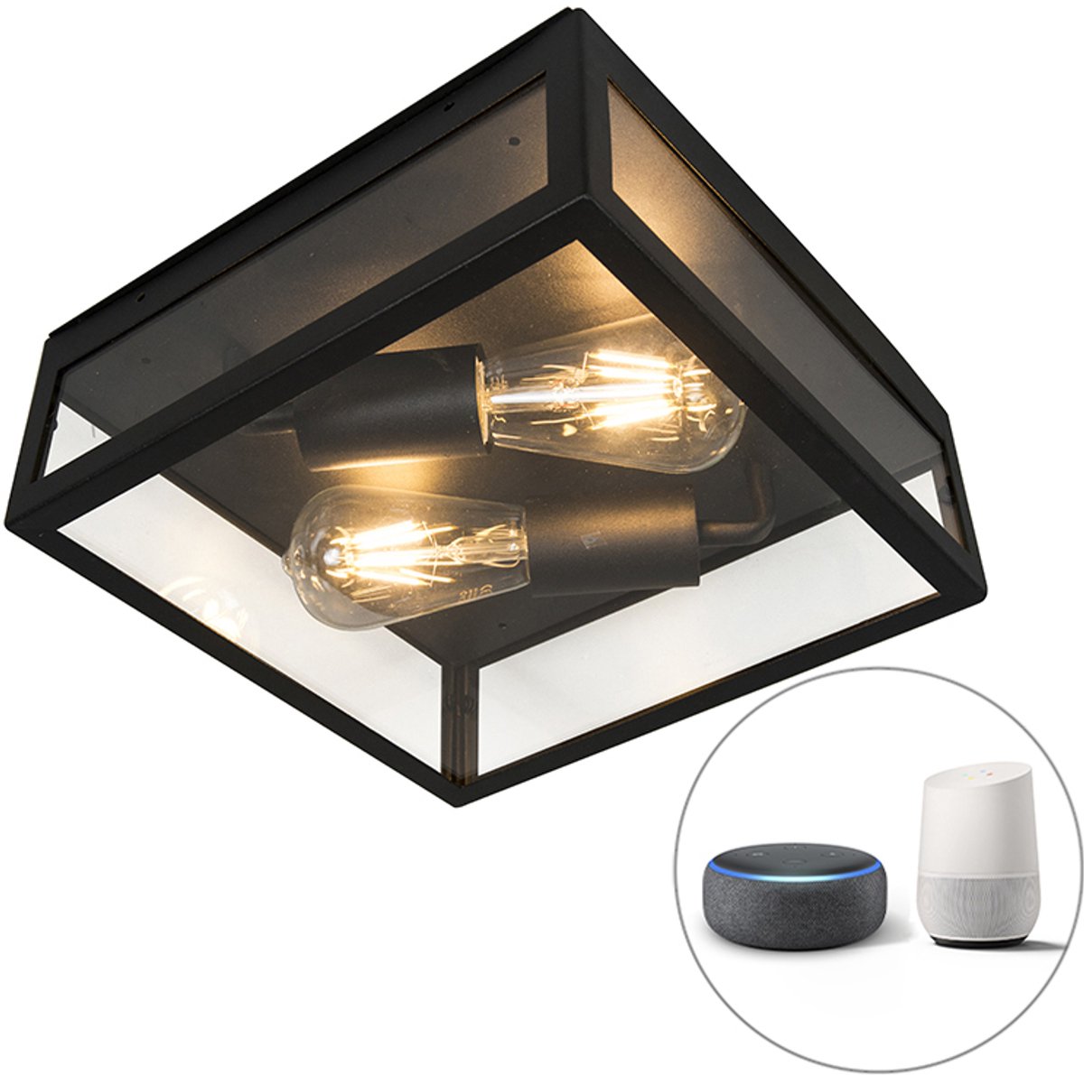 QAZQA rotterdam - Moderne Dimbare LED Smart Wandlamp incl. wifi met Dimmer voor buiten - 2 lichts - D 10 cm - Zwart - Buitenverlichting