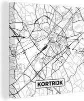 Canvas Schilderij België – Kortrijk – Stadskaart – Kaart – Zwart Wit – Plattegrond - 20x20 cm - Wanddecoratie