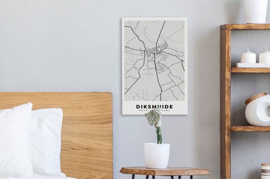 Peinture sur Toile België – Dixmude – Plan de Ville – Carte – Wit – Carte - 20x30 cm - Décoration murale