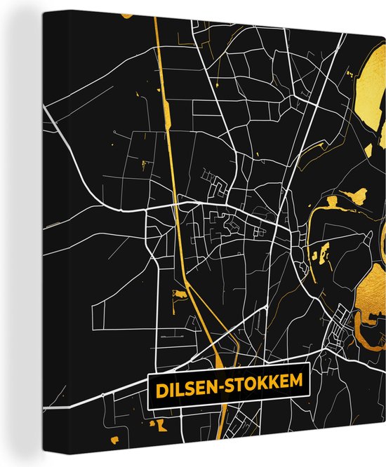 Peinture sur toile City Map - Dilsen-Stokkem - Or - Carte - Plan d'étage - 90x90 cm - Décoration murale