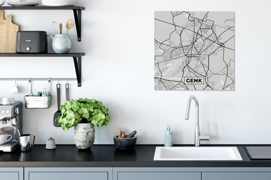 Peinture sur toile België - Genk - Plan de la ville - Carte - Zwart Wit - Carte - 50x50 cm - Décoration murale