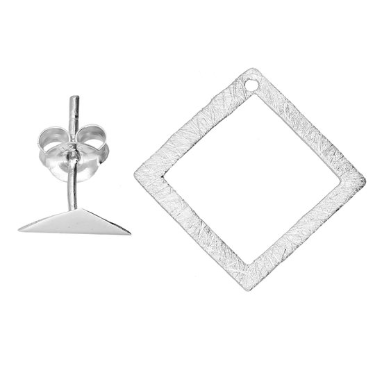 EAR IT UP - Boucles d'oreilles d'oreilles - Driehoek - Carré mat - Veste - Boucles d'oreilles clous Push back - Argent 925 - 22 x 19 mm - 1 paire