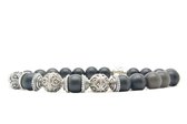 Beaddhism - Armband - Matt Black - Triple Kashmir Caps - Sterling Zilver - 8 mm - 23 cm