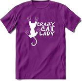 Crazy Cat Lady - Katten T-Shirt Kleding Cadeau | Dames - Heren - Unisex | Kat / Dieren shirt | Grappig Verjaardag kado | Tshirt Met Print | - Paars - S