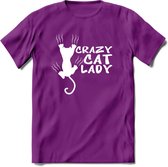 Crazy Cat Lady - Katten T-Shirt Kleding Cadeau | Dames - Heren - Unisex | Kat / Dieren shirt | Grappig Verjaardag kado | Tshirt Met Print | - Paars - XL