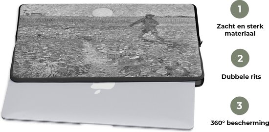 Housse ordinateur 15 pouces 38x29 cm - Vincent van Gogh - Housse Macbook & Laptop Le semeur en noir et blanc - Peinture de Vincent van Gogh - Housse ordinateur portable avec photo