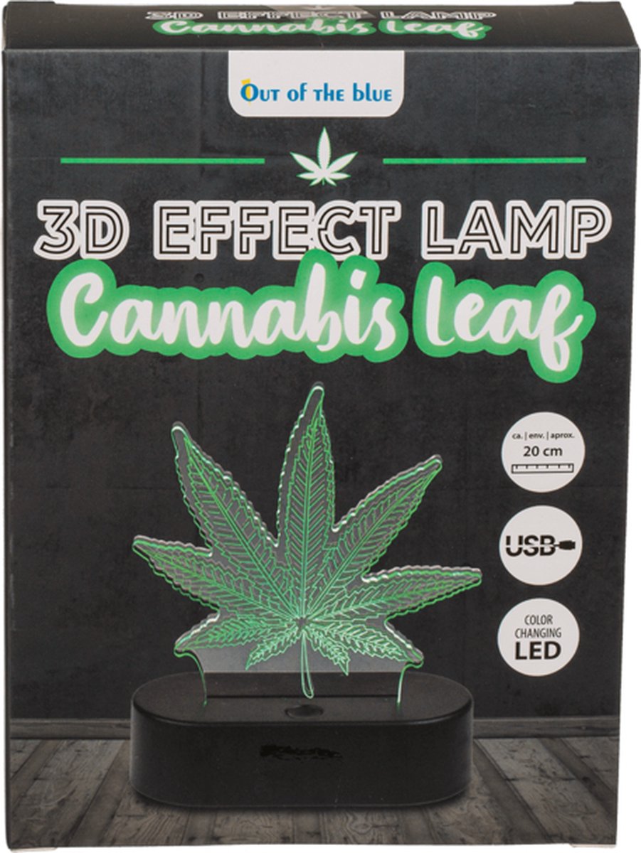 3D Lamp Cannabis Blad met USB kabel / veranderd van kleur / 20 cm / 3d illusie led lamp