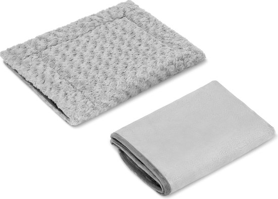 Navaris Kussen en deken voor huisdieren – Honden- en kattenbed 2-delige set – Opvouwbare deken en mat voor honden of katten – Grijs