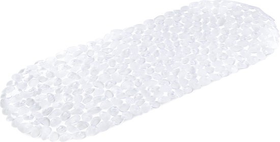 Navaris badkuipmat anti-slip transparant - lange douchemat 99 x 39 cm anti-slip steenmotief - geurloze badmat PVC - antislip badmat met zuignappen