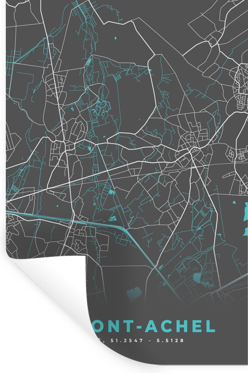 Muurstickers - Sticker Folie - Stadskaart – Grijs - Kaart – Hamont Achel – België – Platte