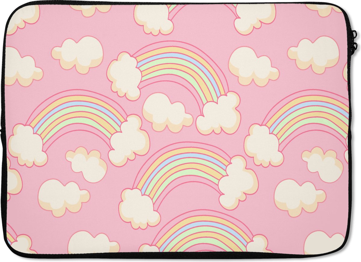 Laptophoes 13 inch - Regenboog - Wolken - Patronen - Laptop sleeve - Binnenmaat 32x22,5 cm - Zwarte achterkant