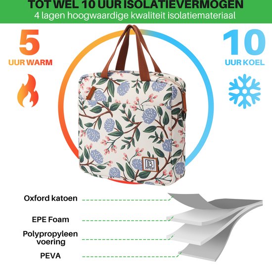 Brisby Sac Isotherme 4 Couches - Lunch Bag 7 litres - Fleurs Wit