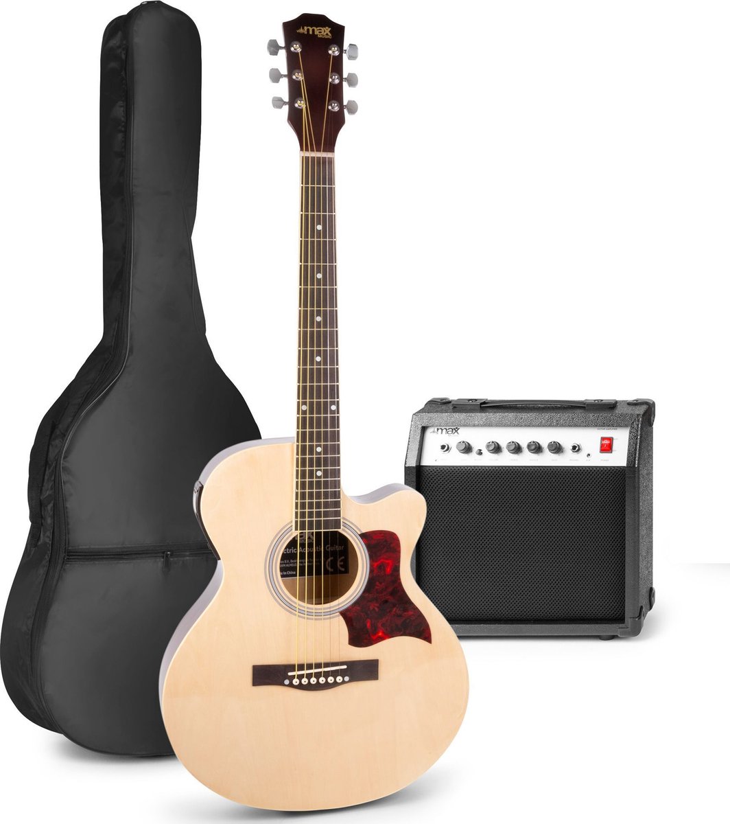 Elektrisch akoestische gitaar - MAX ShowKit gitaarset met 40W gitaar versterker, gitaar stemapparaat, gitaartas en plectrum - Naturel (hout)