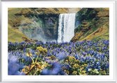 Poster Met Metaal Zilveren Lijst - Skogafoss Waterval Poster