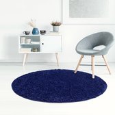 Tapijtenloods Shaggy Hoogpolig Vloerkleed Effen Blauw Rond - 80 CM ROND -