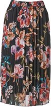 Dames plisse rok elastische tailleband  - bloemenprint - kort  - zwart | Maat L-XL