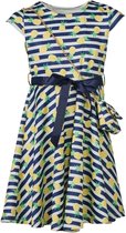 Meisjes jurk kapmouwen met een bijpassend tasje - gestreept ananasprint | Maat 140/ 10Y
