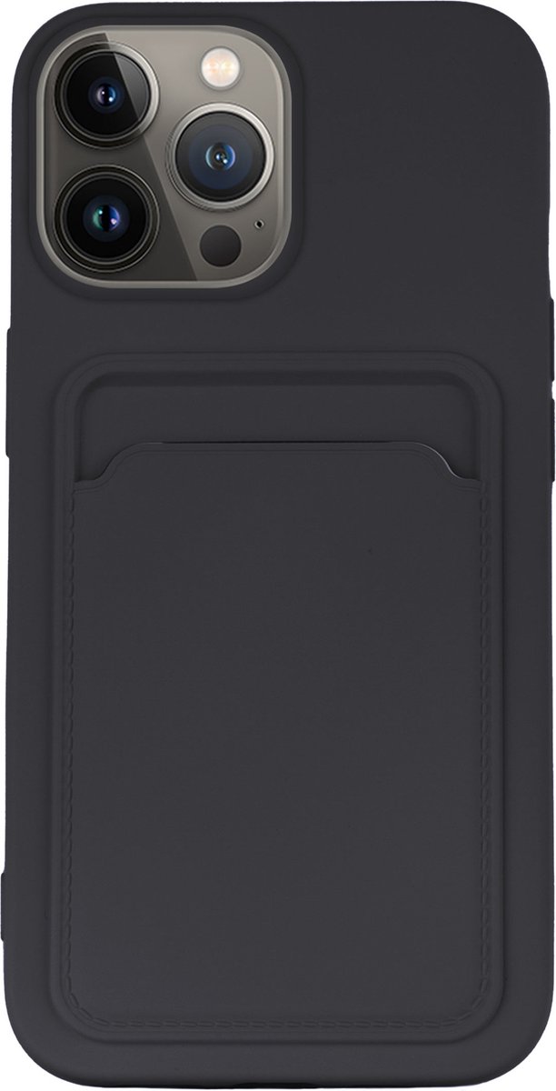 ShieldCase telefoonhoesje geschikt voor Apple iPhone 13 Pro siliconen hoesje met pasjeshouder - Donkerblauw - Siliconen hoesje - Shockproof case hoesje pashouder - Backcover case pasjeshouder