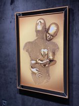 Schilderij 3D 'People were created to be loved' op doek 80x110 - Houten lijst met spiegel bewerking, reliëf effect, handgemaakte effecten